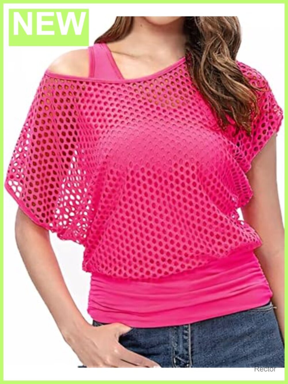 80s Fishnet Off Shoulder Top Two Piece Set 100% Polyester Party